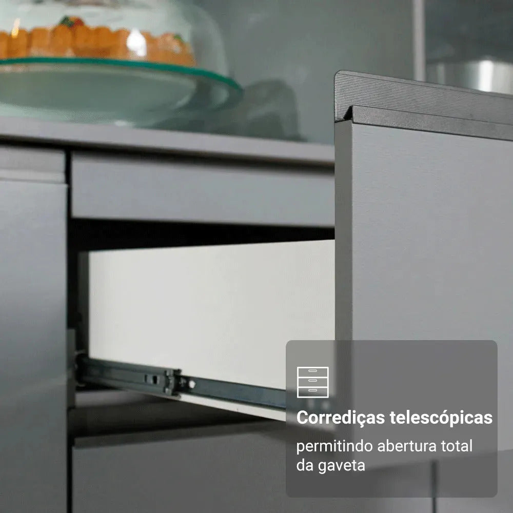 Armário Cozinha Completa Suspenso 300cm Cinza Nice Madesa 06