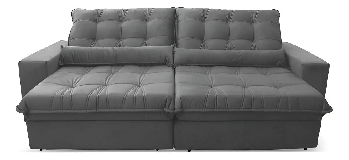 Sofá Retrátil Reclinável Zurique 2,50m Suede Velut Cinza Molas no Assento - King House