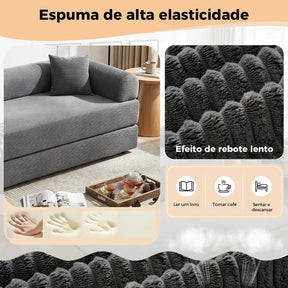 Sofá Cama Modular de Veludo Cotelê Cinza p/ 3 Pessoas, Com Espuma de Alta Densidade e Capa Removível