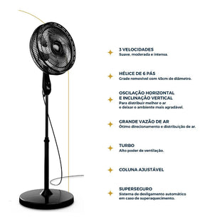 Ventilador de Coluna Britânia 6 Pás de 40cm 160W BVC41A