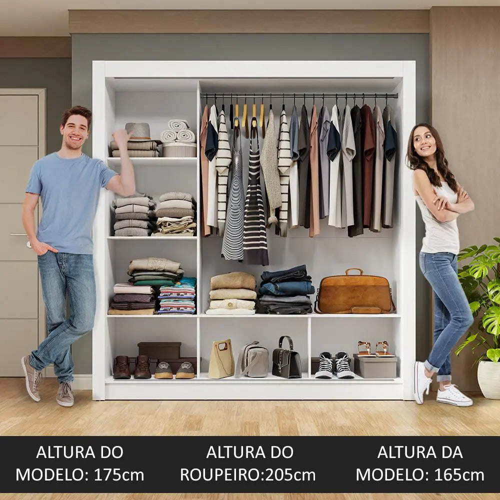 Guarda-roupa Casal 3 Portas Correr Espelho Nobre Madesa Cor Branco
