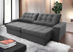 Sofá Retrátil Reclinável Zurique 2,50m Suede Velut Cinza Molas no Assento - King House