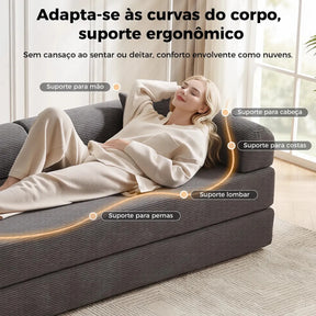 Sofá Cama Modular de Veludo Cotelê Cinza p/ 3 Pessoas, Com Espuma de Alta Densidade e Capa Removível