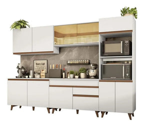 Armário De Cozinha Completa Modulada com Balcão para Cooktop Madesa Reims GRRM31000109 Com Armário Branco