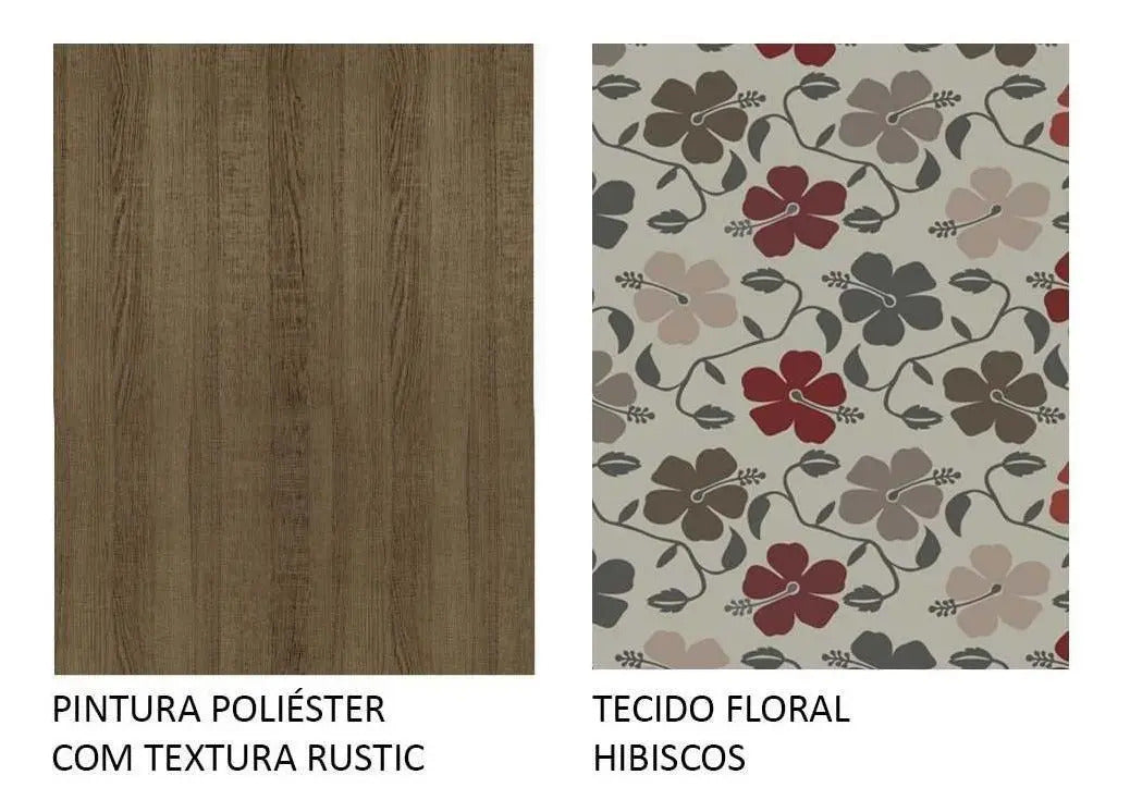 Sala De Jantar Madesa Maris Mesa Tampo De Madeira 6 Cadeiras Cor Rustic/Floral Hibiscos 044825ZXTFLH