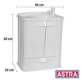 Gabinete de Banheiro Astra em Plástico PVC Branco com Cuba – Armário Compacto e Resistente