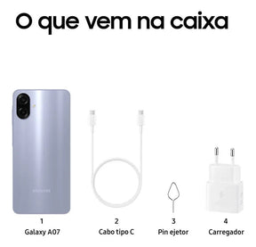 Celular Galaxy A07 256gb, 8gb, Câmera 50mp, Tela 6.7 , Proteção Ip54, Processador 6nm - Violeta