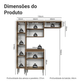 Armário De Cozinha Compacta 156 Cm Rustic/preto Emilly Madesa 03