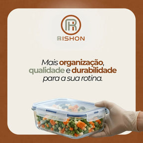Kit 10 Pote De Vidro Marmita Hermético 640ml Freezer Fitness Rishon