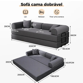 Sofá Cama Modular de Veludo Cotelê Cinza p/ 3 Pessoas, Com Espuma de Alta Densidade e Capa Removível