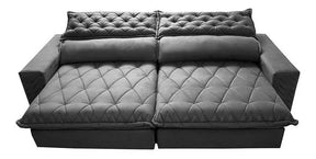 Sofá Retrátil e Reclinável 3,15m Molas Ensacadas Cama inBox Spazus com Bordado 3D Velusoft Cinza