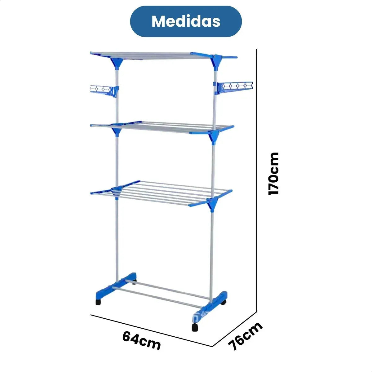 Varal De Chão Grande De Roupas 3 Andares Dobrável Cor Azul Kontuz 170 cm