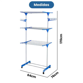 Varal De Chão Grande De Roupas 3 Andares Dobrável Cor Azul Kontuz 170 cm