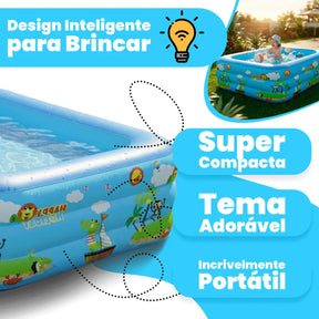 Piscina Infantil Inflável 460l Grande Retangular Pvc Reforçada 3 Anéis Criança Diversão No Verão Azul