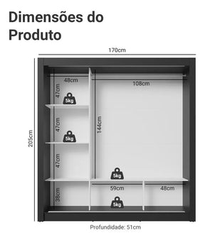 Guarda Roupa Casal Mônaco Madesa 3 Portas Correr Espelho Pr Cor Preto/Rustic 1093D81E