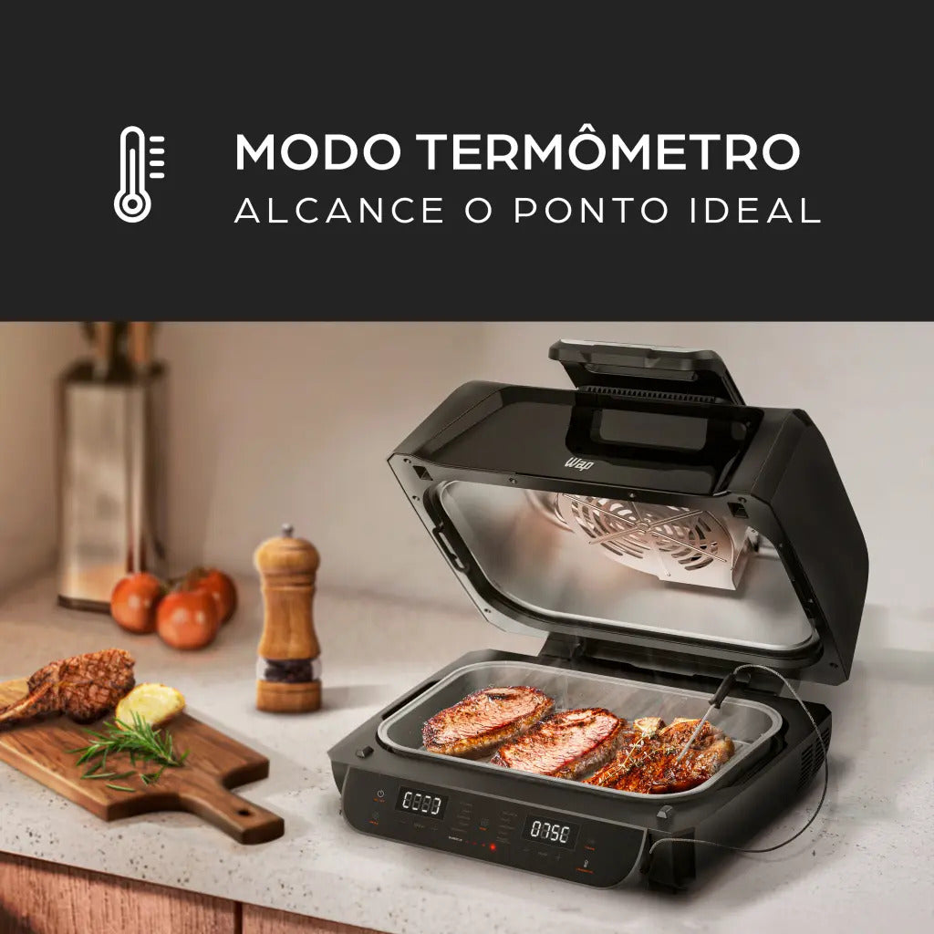 Fritadeira Elétrica Air Fryer Wap Barbecue Wc Ab1090 Smoker Função Defumado E 4 Níveis De Grelha