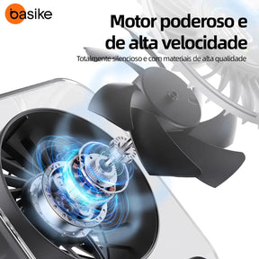 Mini Ventilador Portátil Basike de Mesa Recarregável Com Base e LED, Preto