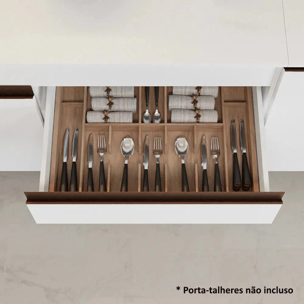Armário De Cozinha Completa Modulada com Balcão para Cooktop Madesa Reims GRRM31000109 Com Armário Branco