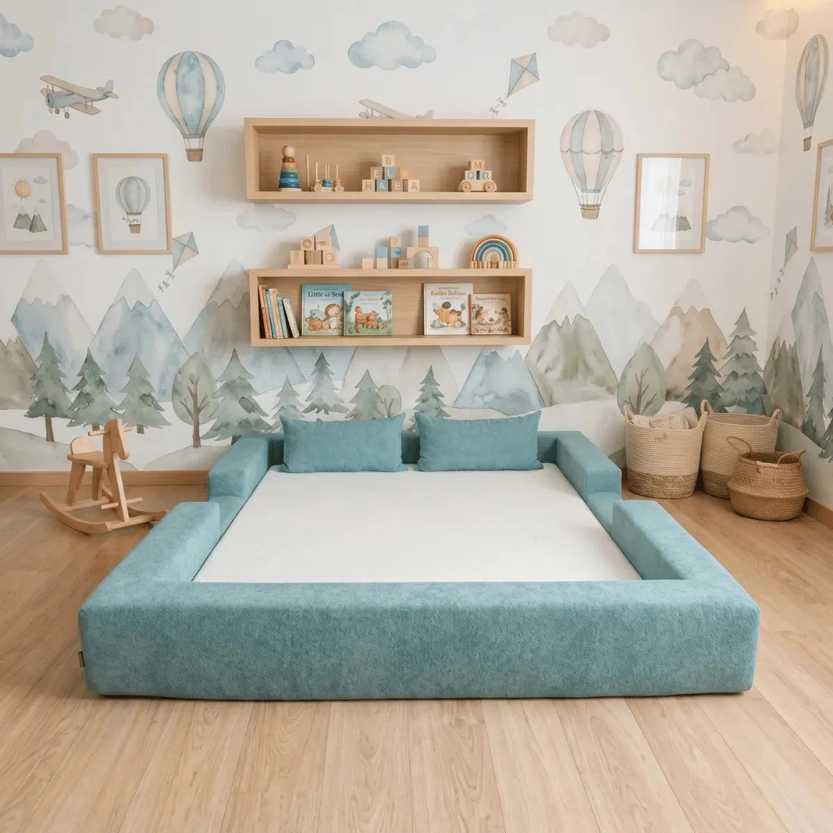 Cama Montessoriana Casal Ninho 100% Espuma Keiko Cor Verde Água