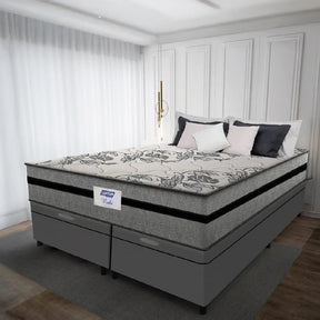 Cama Box Baú King Colchão Gazin com Molas Ensacadas Rubi Cinza/Preto