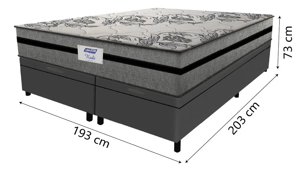 Cama Box Baú King Colchão Gazin com Molas Ensacadas Rubi Cinza/Preto