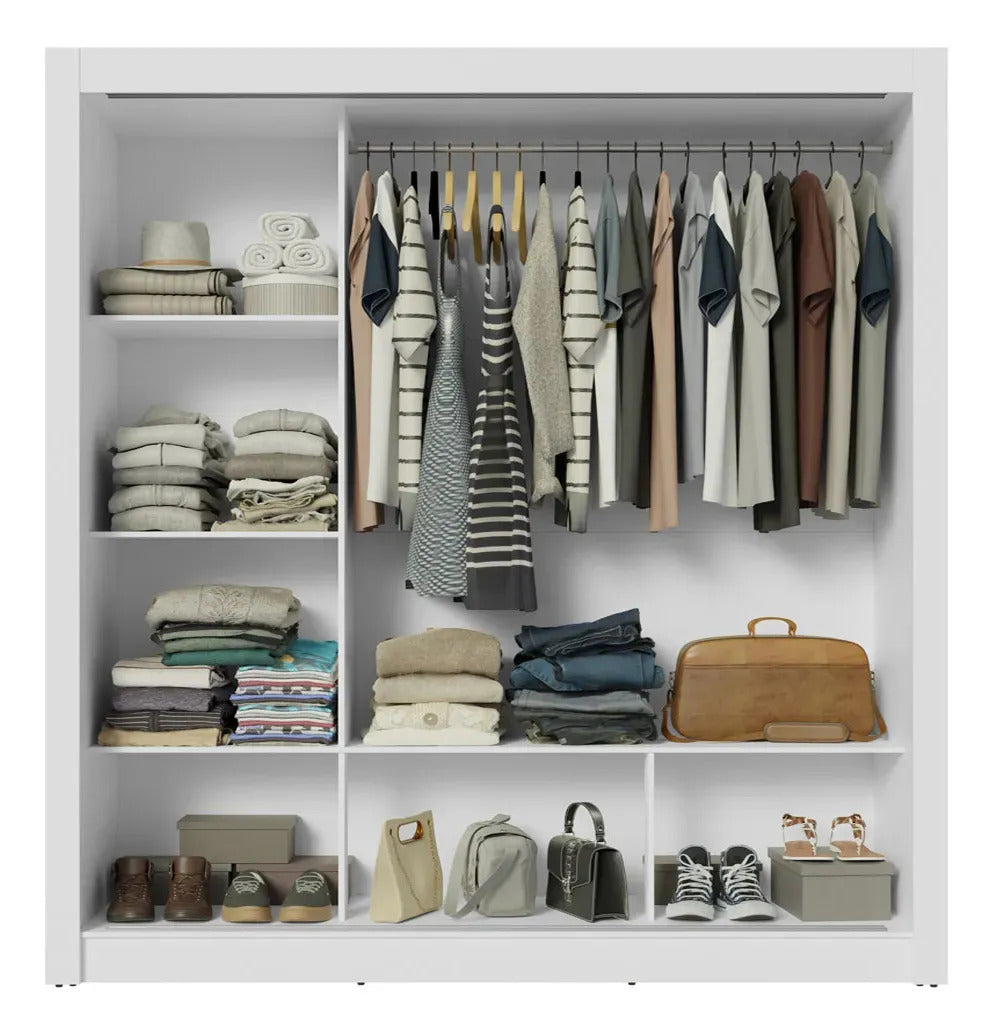 Guarda Roupa Casal Madesa Mônaco 3 Portas De Correr Cor Branco 109309