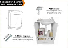 Gabinete de Banheiro Astra em Plástico PVC Branco com Cuba – Armário Compacto e Resistente