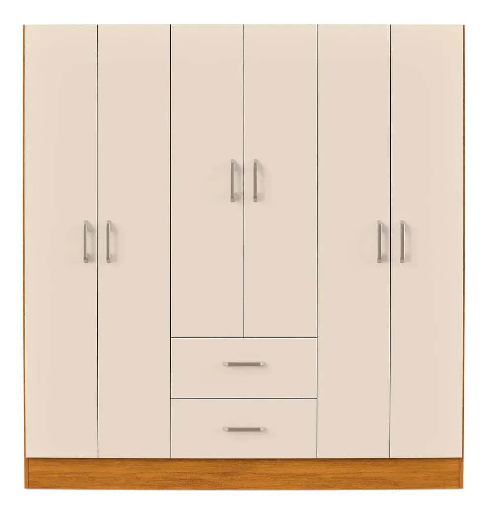 Cômoda Jamaica Para Quarto Grande Guarda Roupas Casal 6 Portas E 2 Gavetas Cor Cinamomo Off