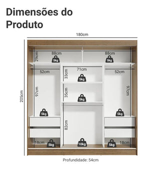 Guarda-roupa Casal Madesa Reno 3 Portas Correr Com Espelho Cor Rustic/Branco 10956E1E