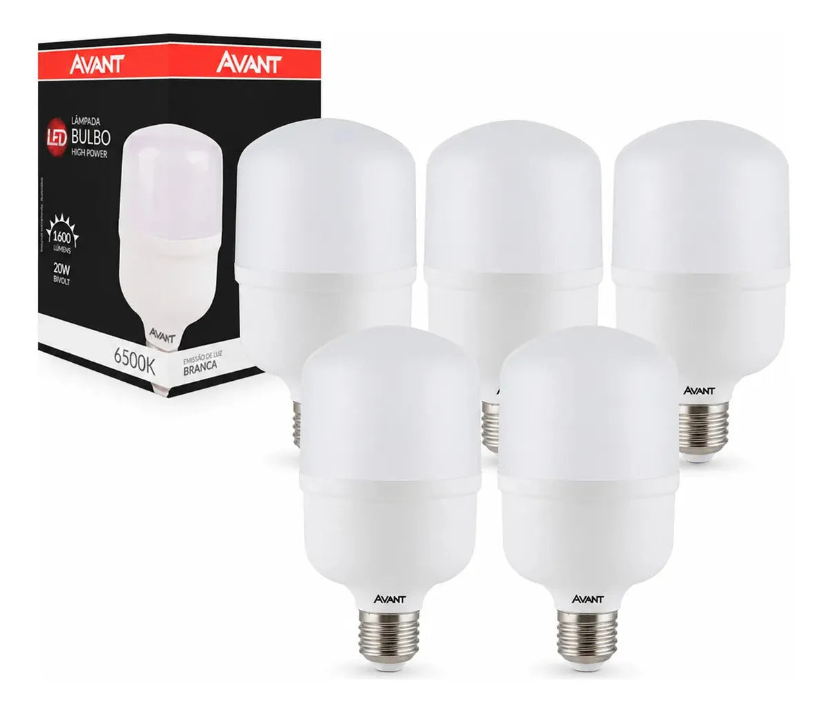 Kit 5 Lâmpadas Bulbo Alta Potência 20w 6500k Atacado Avant Luz Branco-frio