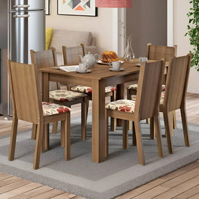 Sala De Jantar Madesa Maris Mesa Tampo De Madeira 6 Cadeiras Cor Rustic/Floral Hibiscos 044825ZXTFLH