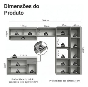 Armário Cozinha Completa Suspenso 300cm Cinza Nice Madesa 06