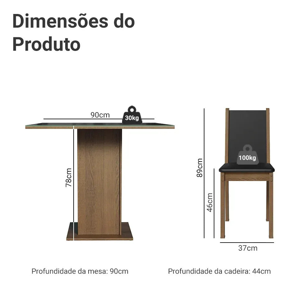 Sala De Jantar Mesa Tampo De Vidro 4 Cadeiras Tifani Madesa Cor Rustic/Preto XMMDJA040165