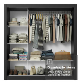 Guarda Roupa Casal Mônaco Madesa 3 Portas Correr Espelho Pr Cor Preto/Rustic 1093D81E