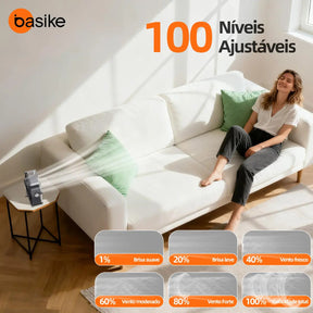 Mini Ventilador Portátil Basike de Mesa Recarregável Com Base e LED, Preto