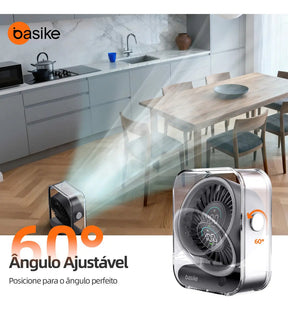 Mini Ventilador Portátil Basike de Mesa Recarregável Com Base e LED, Preto
