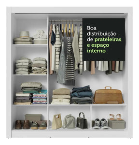 Guarda-roupa Casal 3 Portas Correr Espelho Nobre Madesa Cor Branco