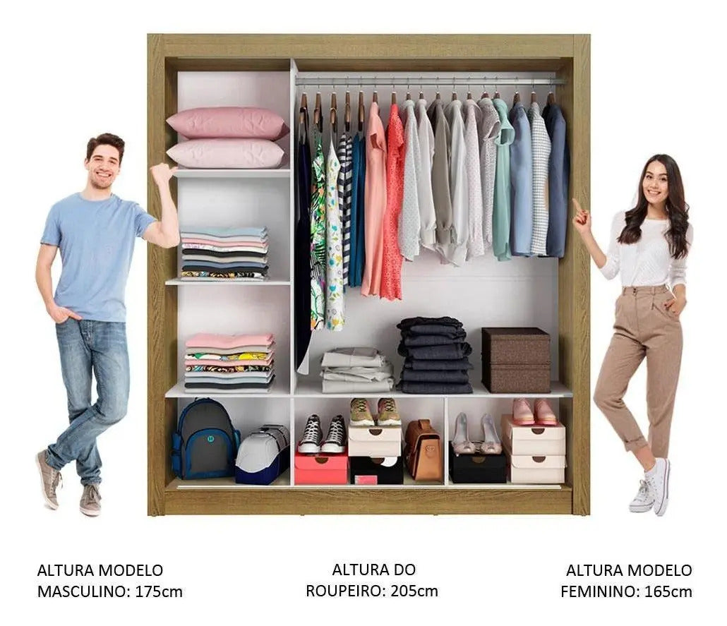 Guarda Roupa Casal Madesa Mônaco 3 Portas De Correr Cor Rustic/Preto 10937K