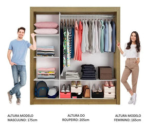 Guarda Roupa Casal Madesa Mônaco 3 Portas De Correr Cor Rustic/Preto 10937K