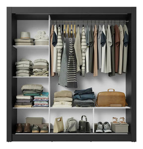Guarda Roupa Casal Mônaco Madesa 3 Portas Correr Espelho Pr Cor Preto/Rustic 1093D81E