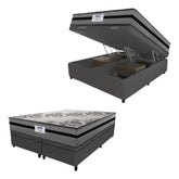 Cama Box Baú King Colchão Gazin com Molas Ensacadas Rubi Cinza/Preto