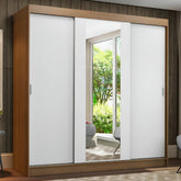 Guarda-roupa Casal Madesa Reno 3 Portas Correr Com Espelho Cor Rustic/Branco 10956E1E