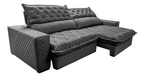Sofá Retrátil e Reclinável 3,15m Molas Ensacadas Cama inBox Spazus com Bordado 3D Velusoft Cinza