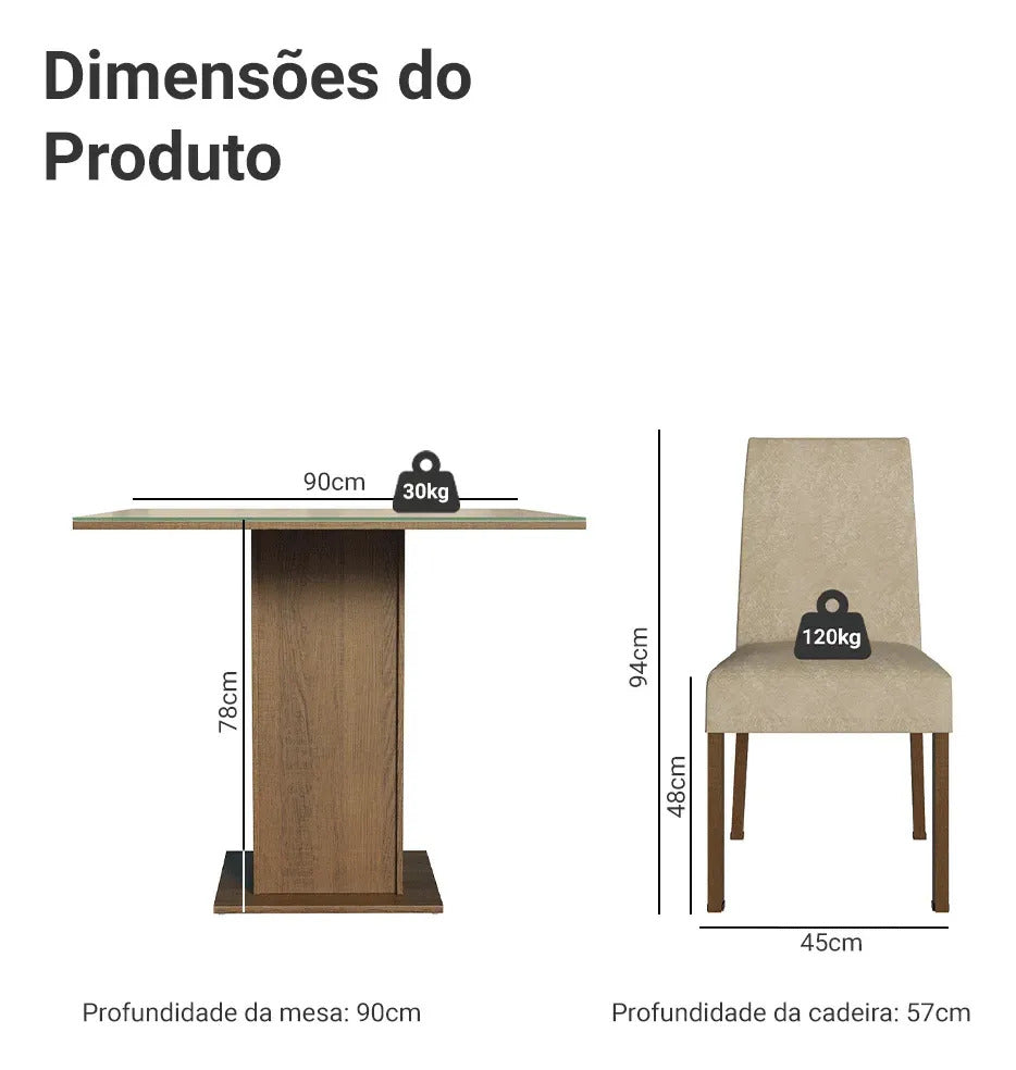 Mesa Hellena com vidro temperado