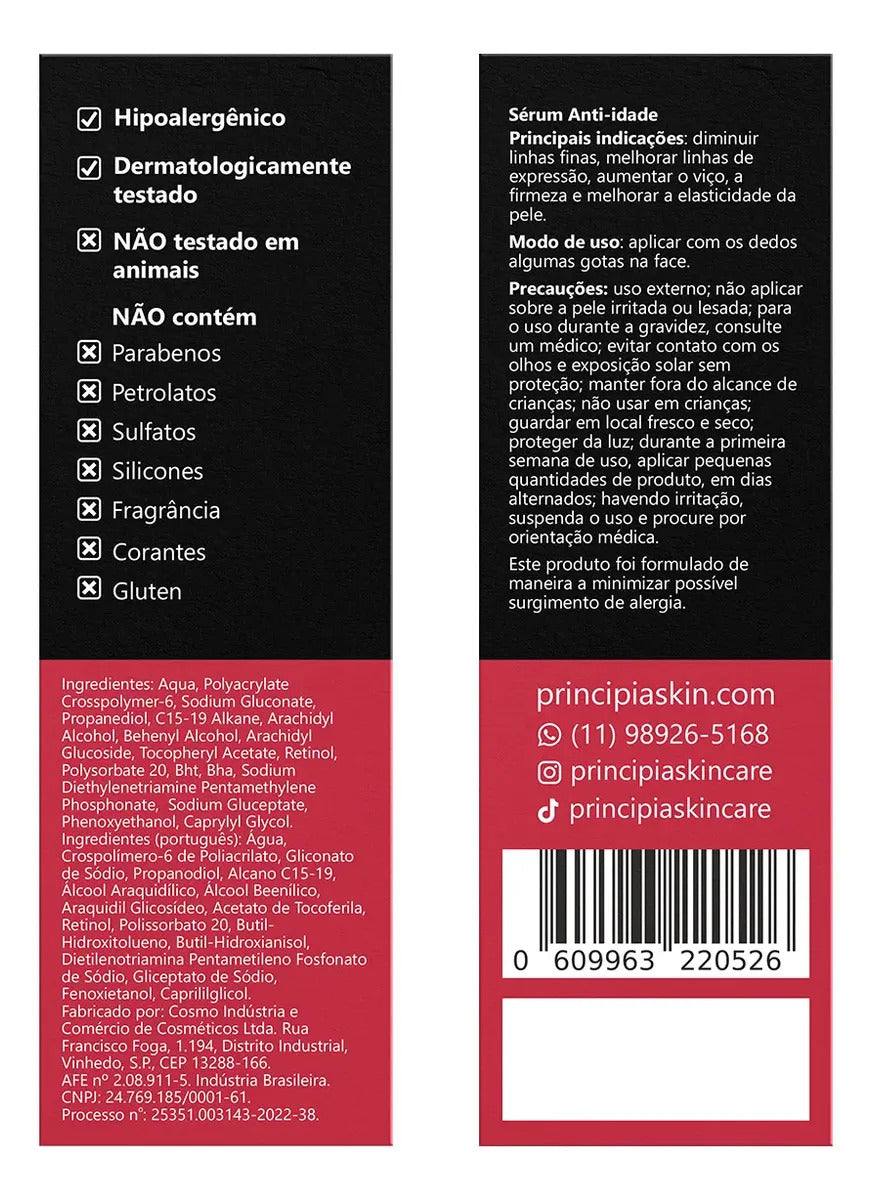 Principia, Sérum Facial Retinol, 30ml Todo Tipo De Pele Noite