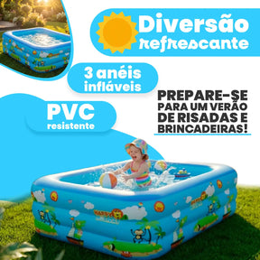 Piscina Infantil Inflável 460l Grande Retangular Pvc Reforçada 3 Anéis Criança Diversão No Verão Azul