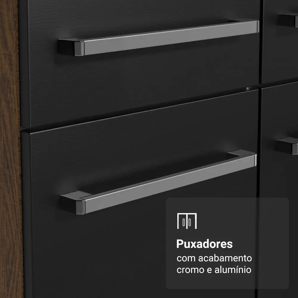 Armário De Cozinha Compacta 156 Cm Rustic/preto Emilly Madesa 03