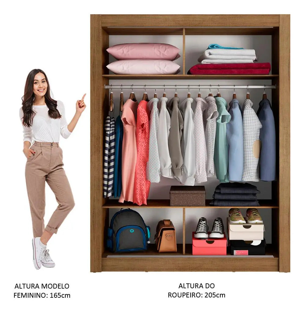 Guarda-roupa Solteiro Madesa Denver 2 Portas De Correr R Cor Rustic