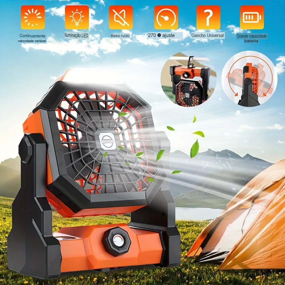 Ventilador De Acampamento Recarregável Portátil Com Led Luz Cor Laranja