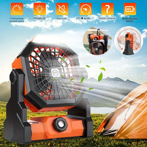Ventilador De Acampamento Recarregável Portátil Com Led Luz Cor Laranja